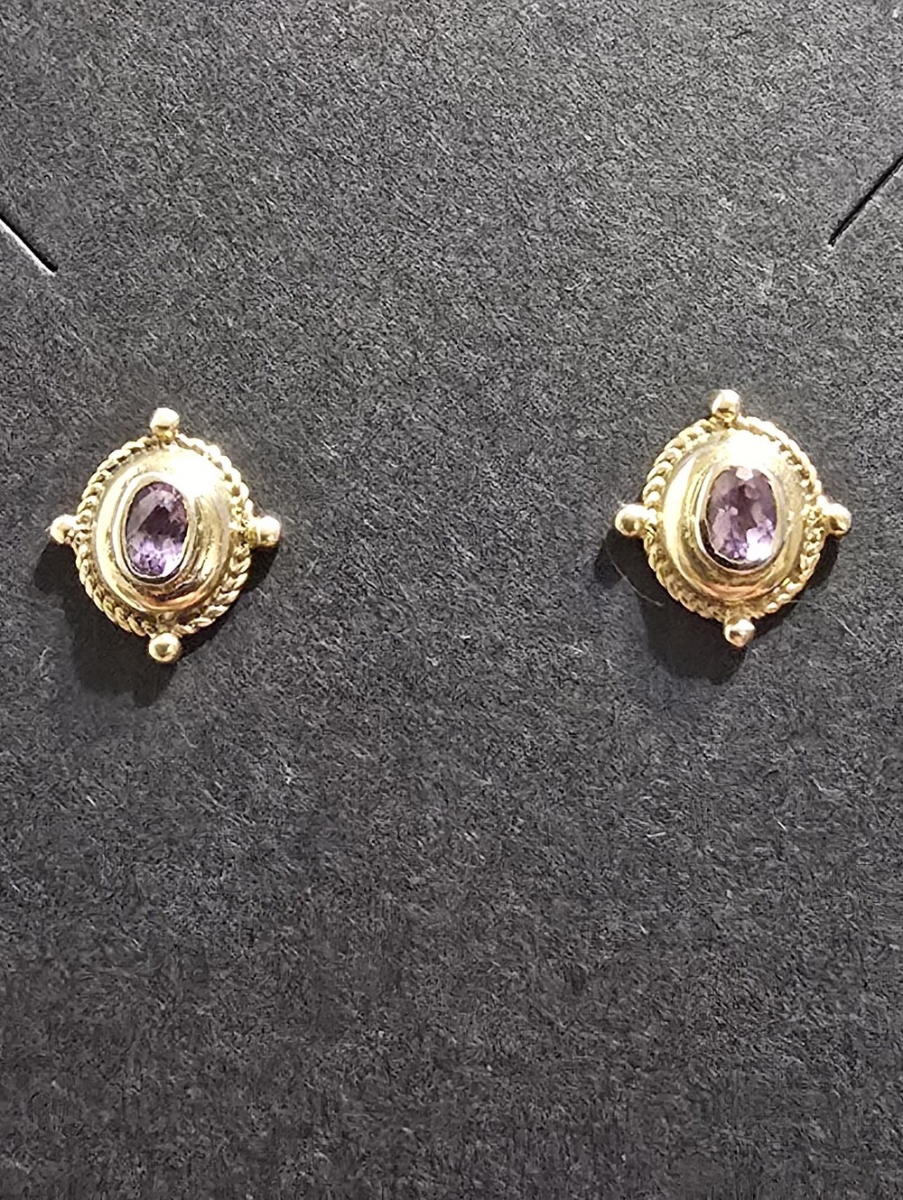 Vintage 14k Gold Filled Sterling Silver Amethyst Stud Earrings .45 Inch